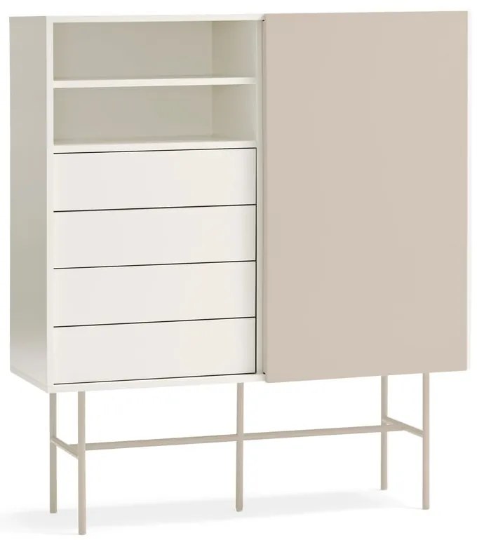 Beżowo-kremowa wysoka komoda z drzwiami przesuwnymi 120x140 cm Nube – Teulat