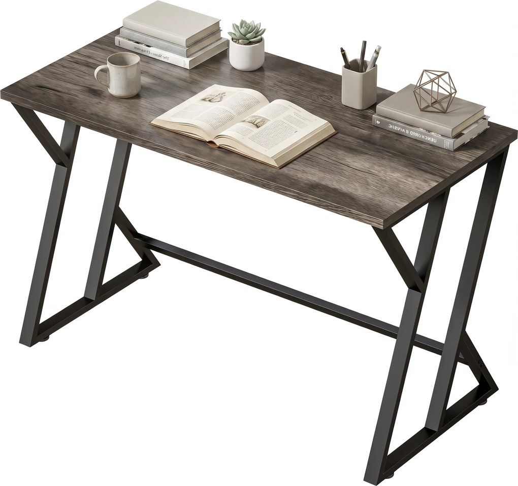 HOMCOM 120 cm Biurko Komputerowe, Industrialne Biurko z Metalową Podstawą w Kształcie Z, Stół Roboczy do Biura, Szary w Stylu Vintage | Aosom PL