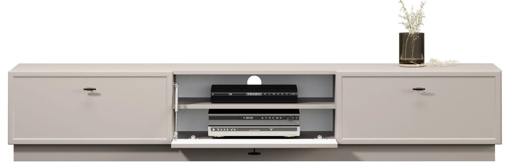 Szafka RTV Lorini 200 cm z szufladami - kaszmir / czarne uchwyty T-bar