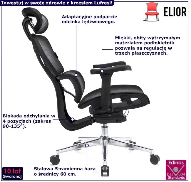 Ergonomiczny Fotel Czarny Biurowy Z Zagłówkiem I Blokadą Odchylania L0-G67