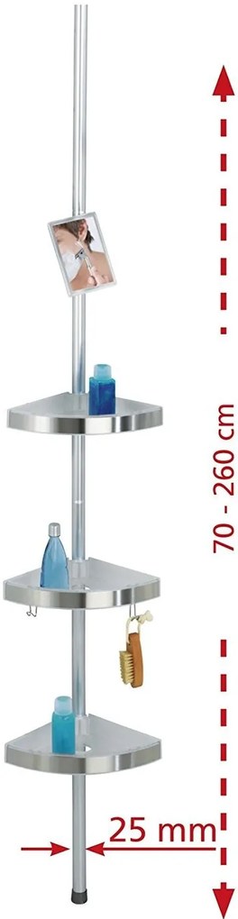 Półka łazienkowa narożna Premium Edge, 3 poziomy, lusterko, teleskopowa, WENKO