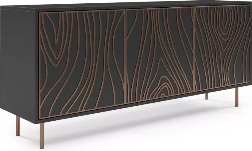 Komoda Teofil – nowoczesna komoda do salonu z laminowanym drewnem i metalowymi detalami