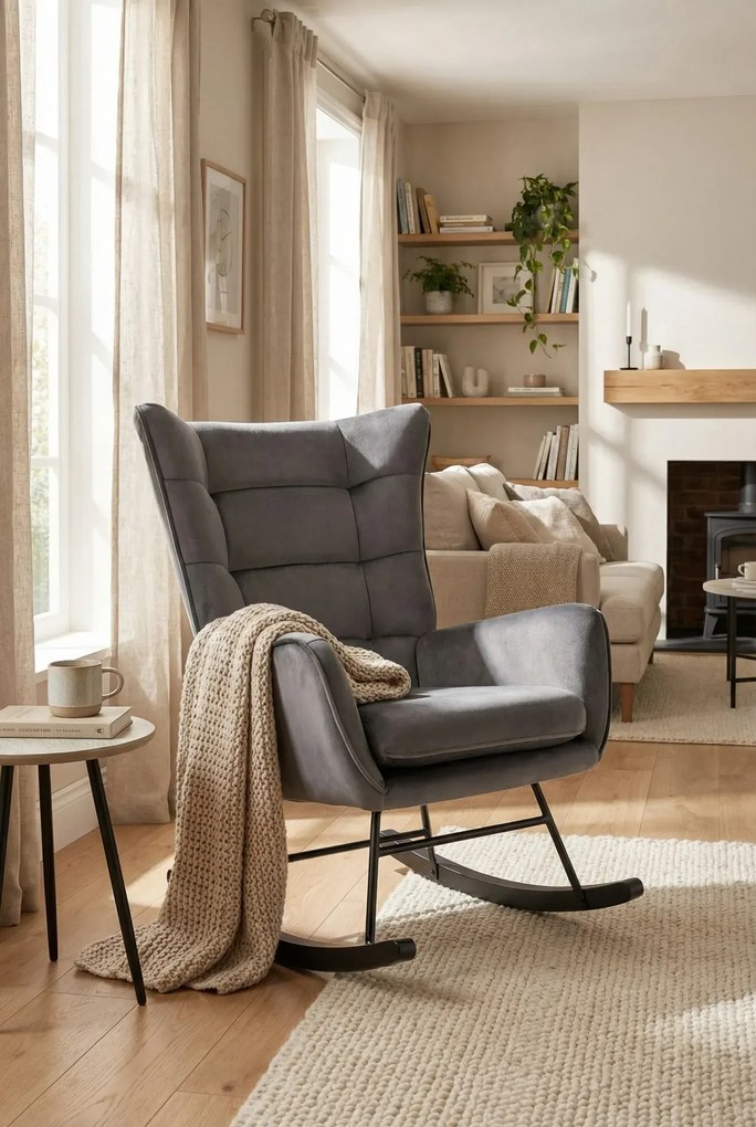 Szary nowoczesny fotel bujany L3-E83