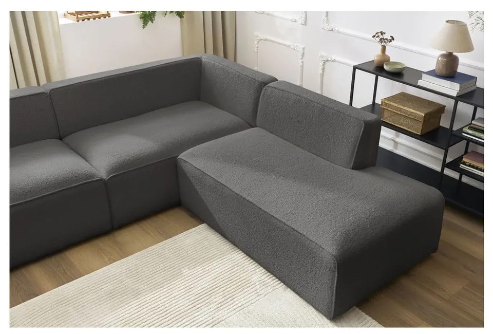 Ciemnoszary narożnik modułowy z materiału bouclé (prawostronny/w kształcie litery U) Megeve – Bobochic Paris