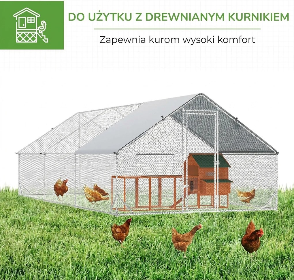 PawHut PewHut XXL kurnik zewnętrzny z kloszem stalowym 3 x 6 x 2 m