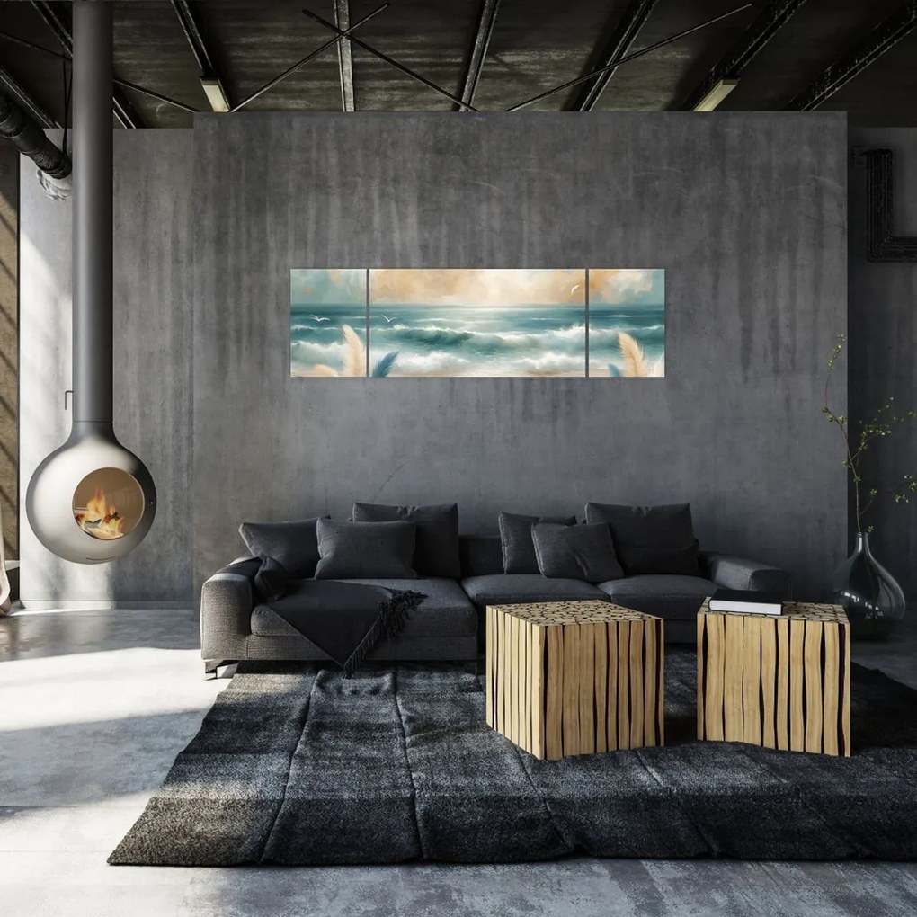 Obraz – Malowana plaża w delikatnych kolorach (170x50 cm)