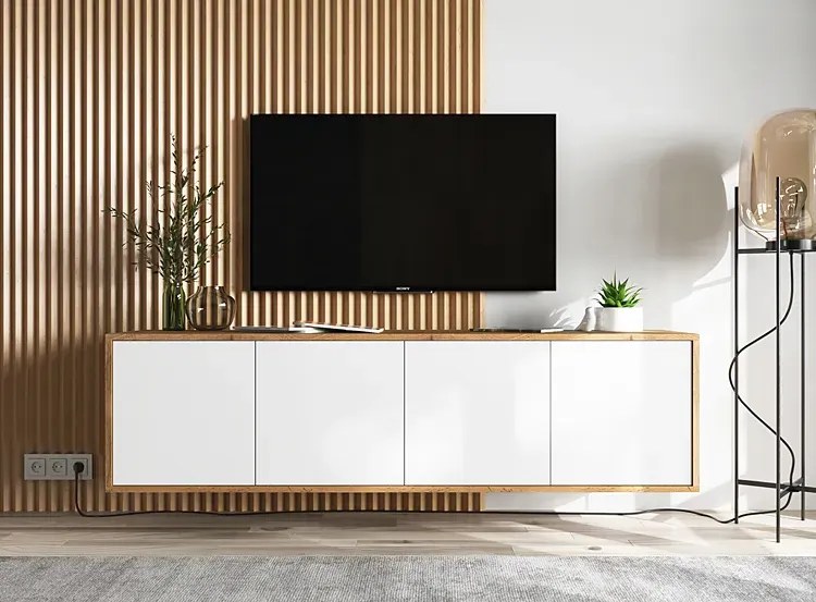 Ścienna szafka rtv dąb wotan + biały M0-P59