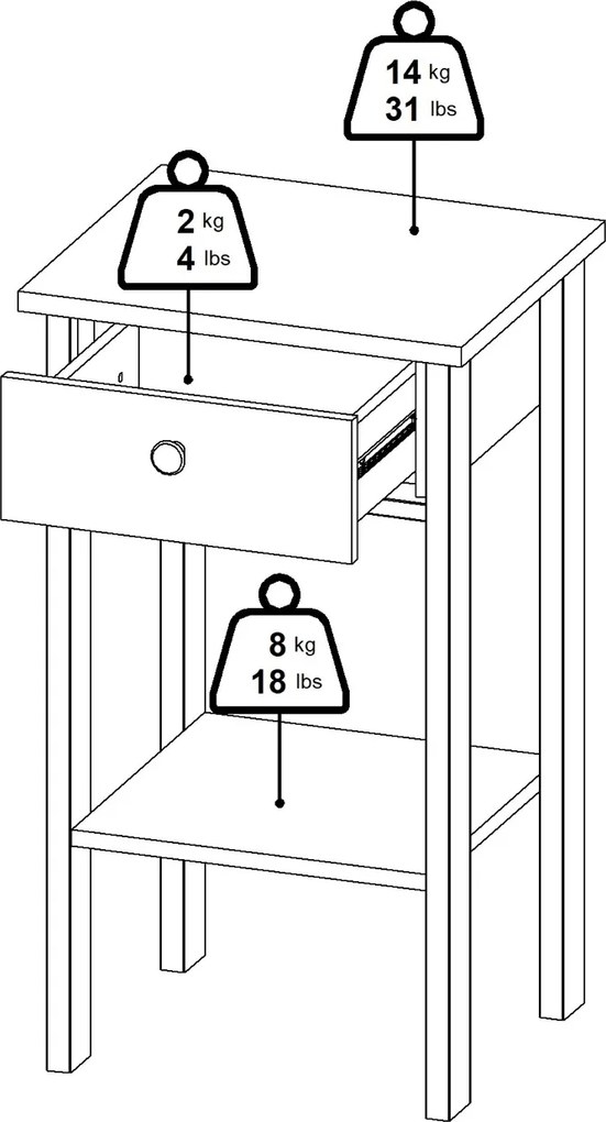 Stolik nocny z półką i szufladą Madrid, jackson hickory