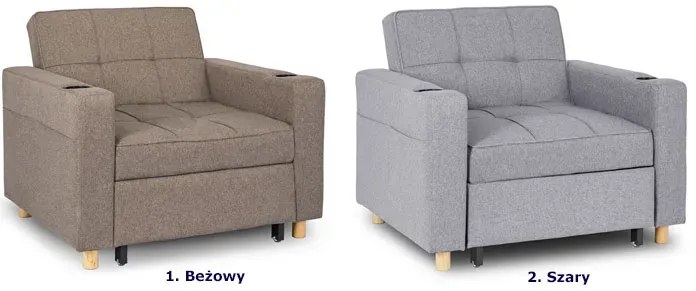 Beżowy rozkładany fotel z podnóżkiem amerykanka - Adens