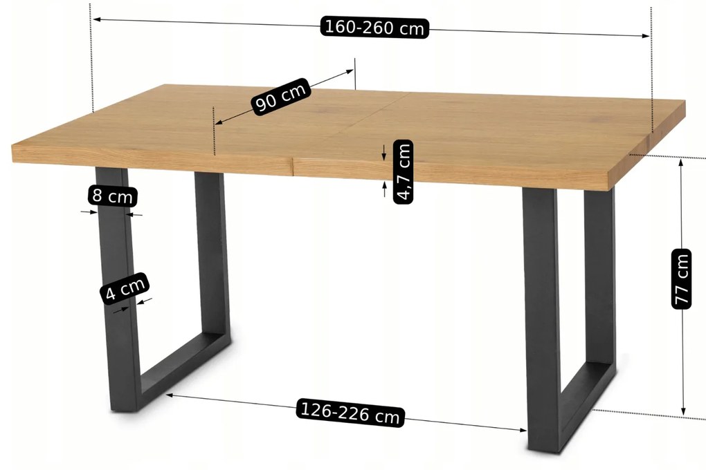 Zestaw Stół Prostokątny Rozkładany do Jadalni EDWIN 160-260 cm Dąb Złoty/Czarny i 4 Krzesła Tapicerowane TORINO Czarne