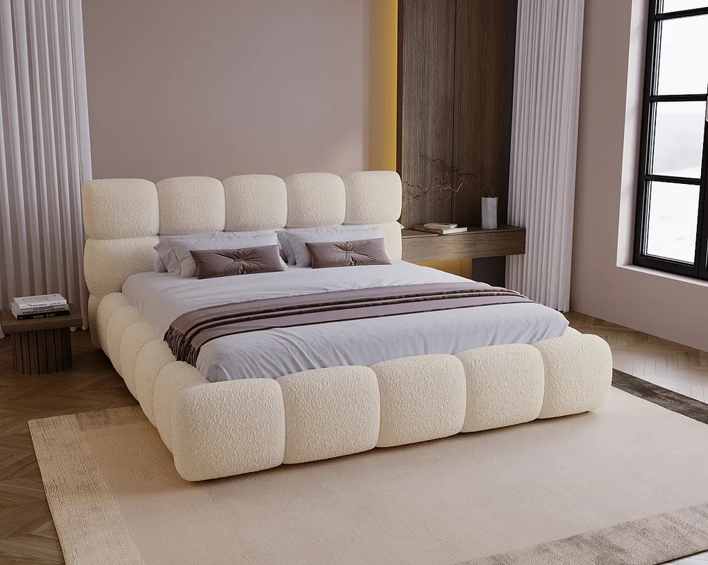 BESILIO Nowoczesne łóżko z pojemnikiem i stelażem 160x200 Boston - modne łóżko sypialniane- Beżowy