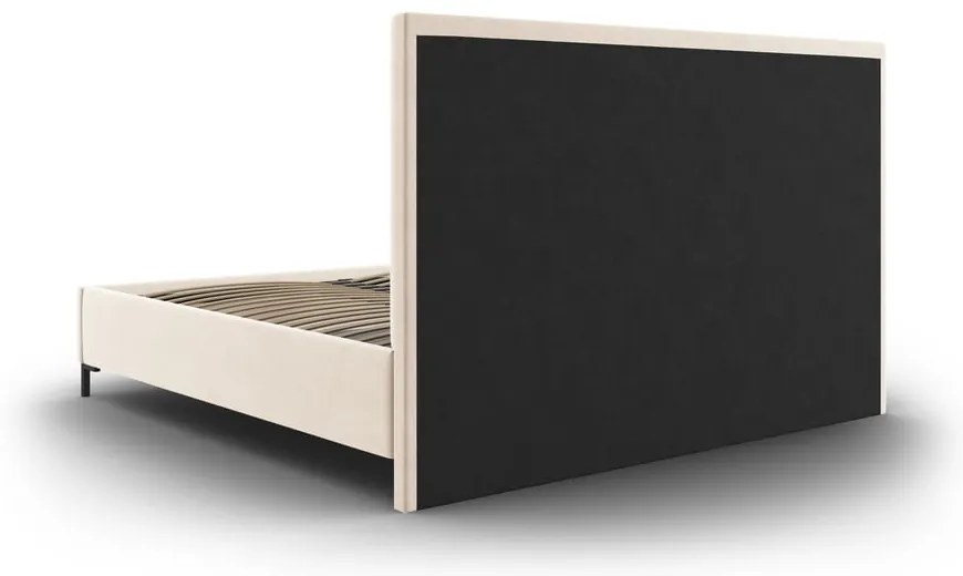 Beżowe tapicerowane łóżko dwuosobowe ze schowkiem i stelażem 200x200 cm Casey – Mazzini Beds