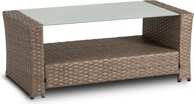 Zestaw Mebli Ogrodowych FLORYDA Beżowy Sofa Krzesła Pufy Stolik Tarasowy Technorattan Nowoczesny