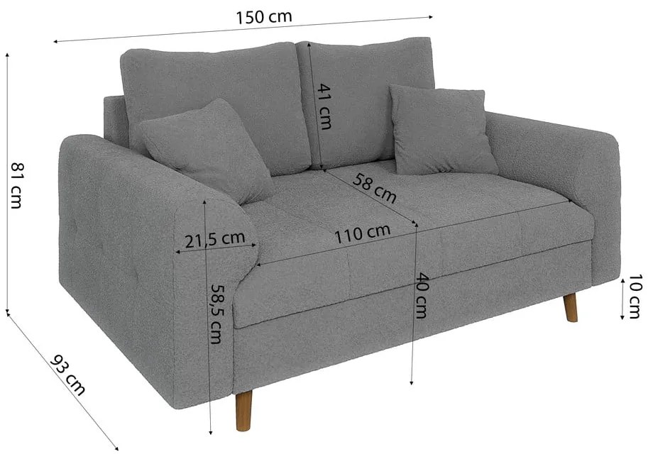 Szara sofa z materiału bouclé 150 cm Ariella – Ropez