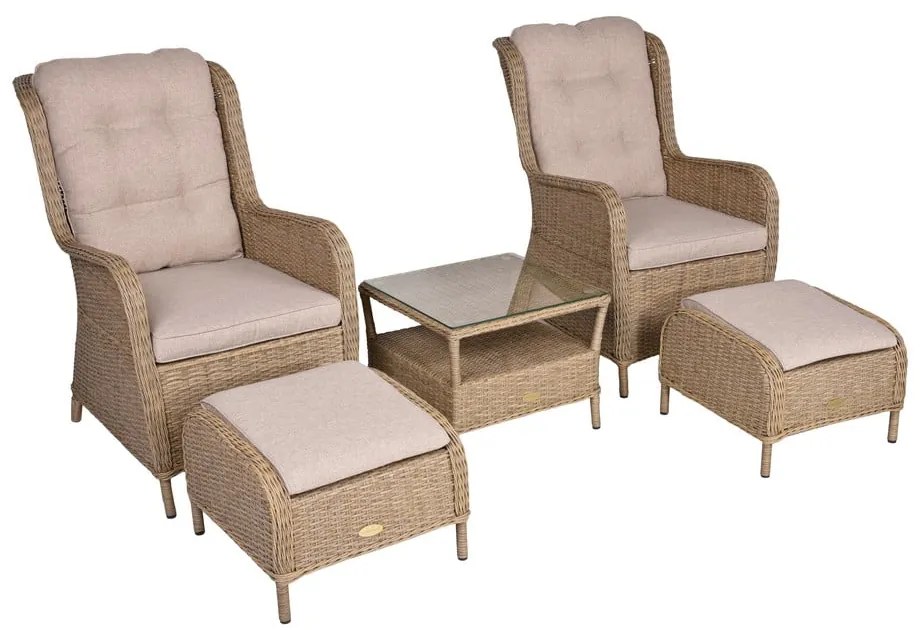 Jasnobrązowy zestaw mebli ogrodowych z imitacji rattanu dla 2 osób Valencia – Garden Pleasure