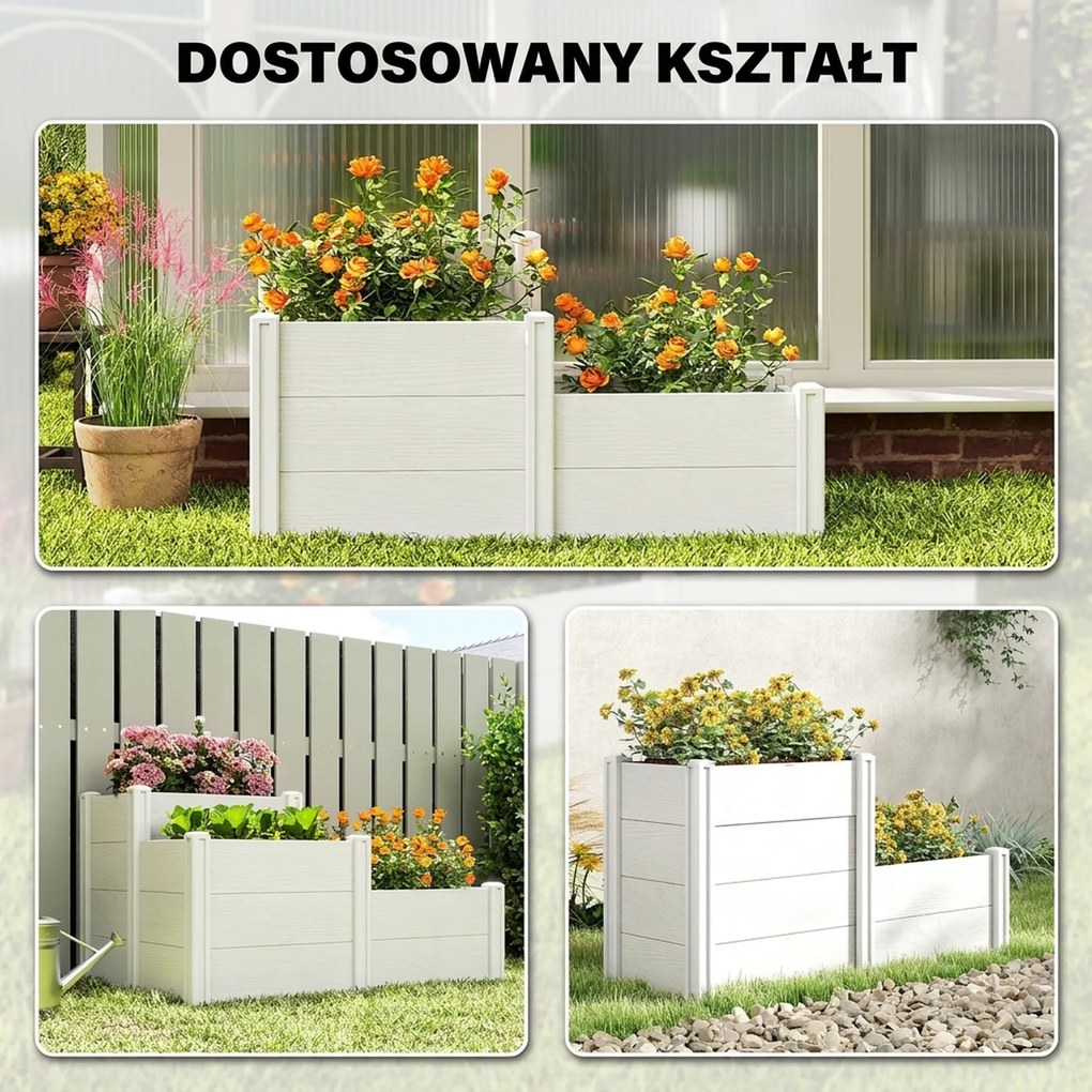 Outsunny Podwyższona Skrzynia Ogrodowa 3-poziomowa z Otwartym Dnem, Modułowe Ziołowe Łóżko DIY z Winylu | Aosom PL