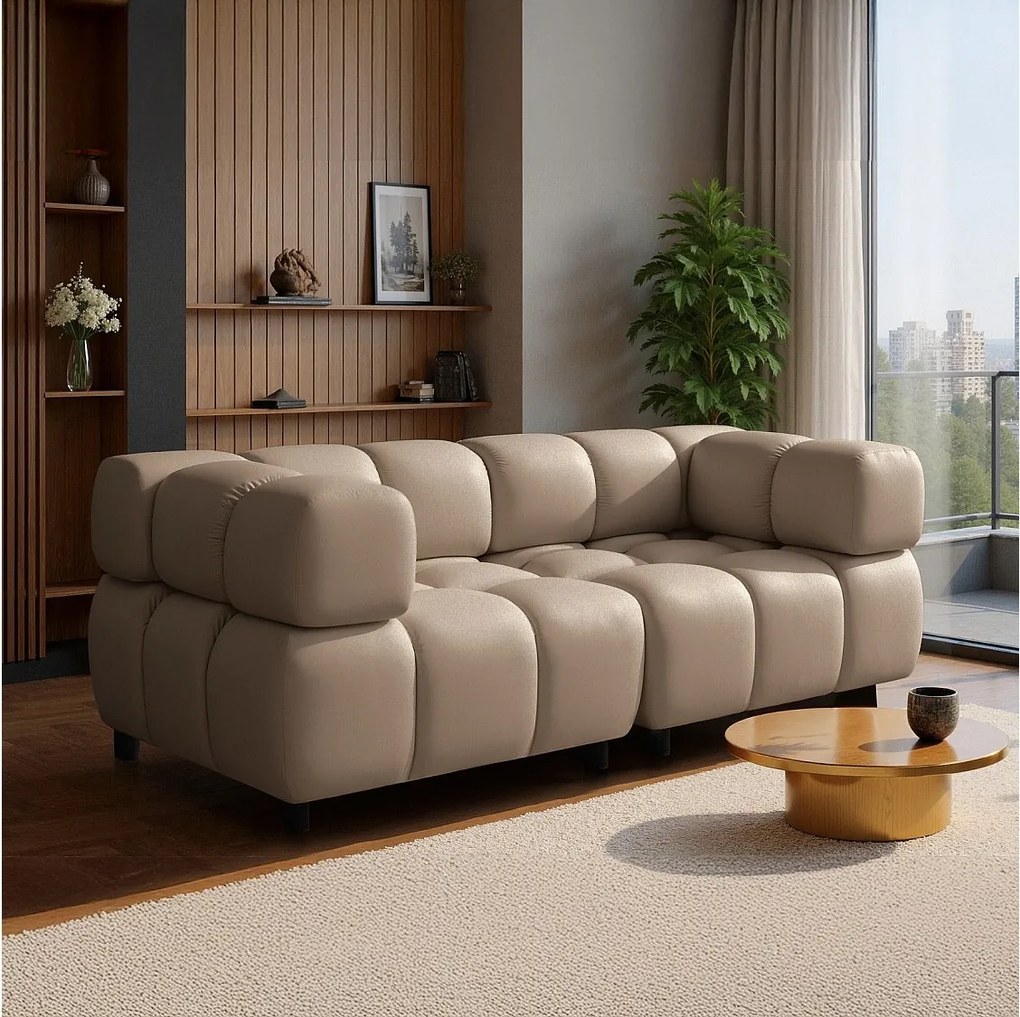 Sofa 3-osobowa TONDO Velvet Beige z Designem Bąbelkowym i Materiałem Bluvel - 192 cm