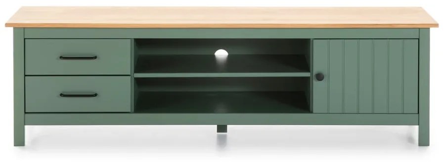 Zielono-naturalna szafka pod TV z litego drewna sosnowego 158x47 cm Miranda – Marckeric