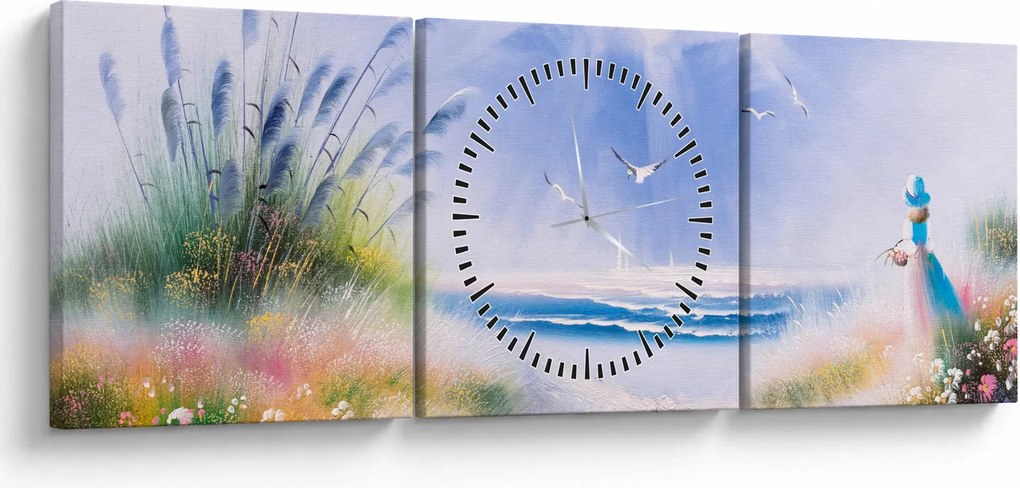 Obraz - Romantyczna plaża, obraz olejny (z zegarem) (90x30 cm)