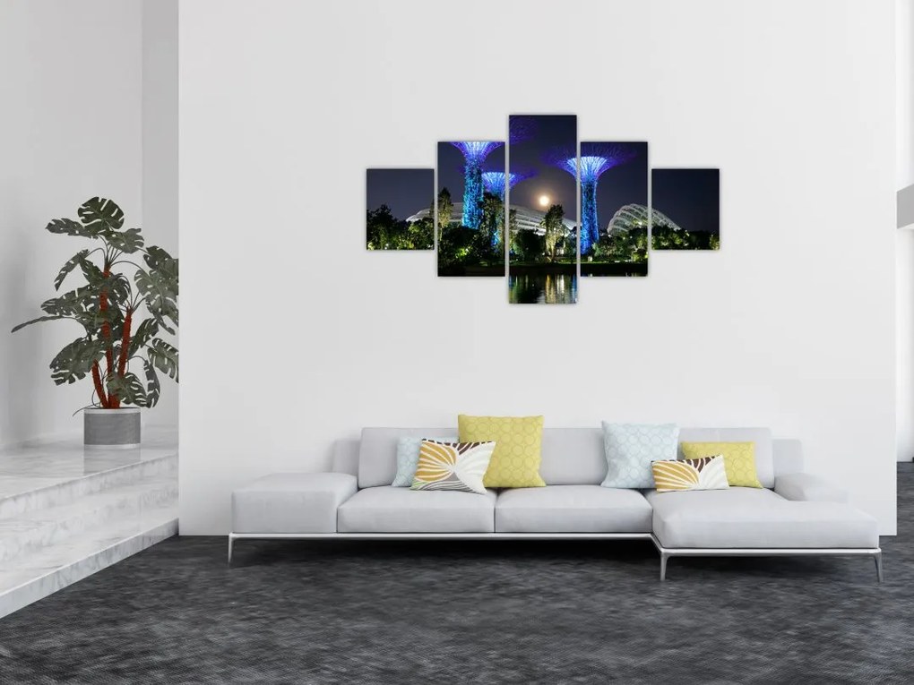 Obraz przedstawiający pełnię księżyca w ogrodach Singapuru (125x70 cm)