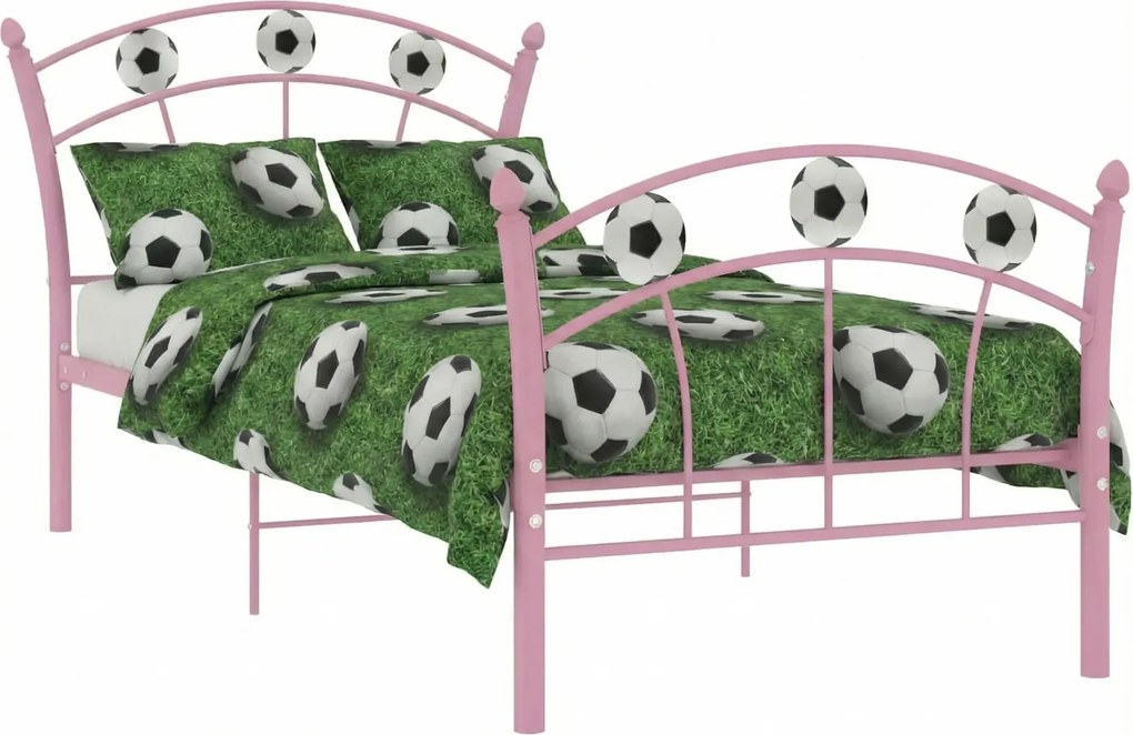 Różowe metalowe łóżko dla dziewczynki z motywem piłki 90x200 cm T2-P03