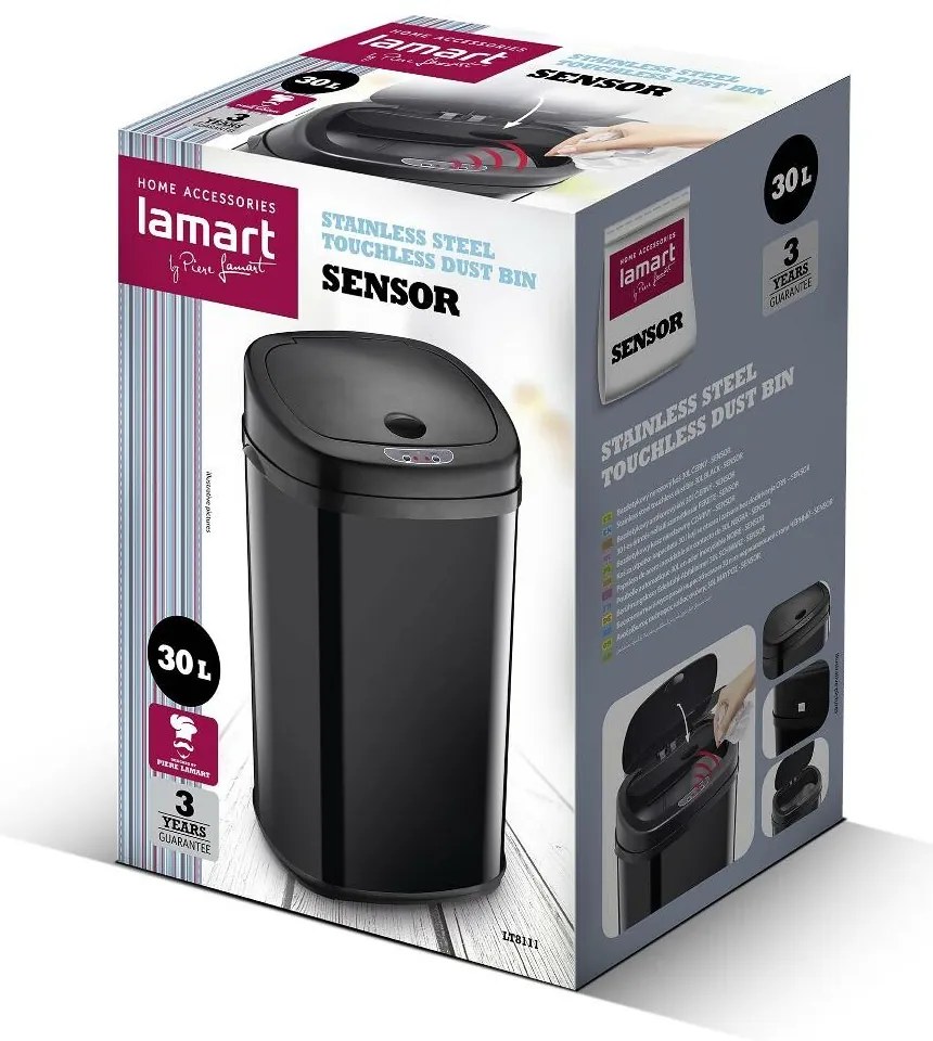 Lamart LT8111 Kosz bezdotykowy Sensor 30 l, czarny, 30 l