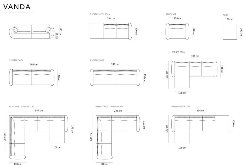 Jasnoszara aksamitna sofa prawostronna 264 cm Vanda – Mazzini Sofas