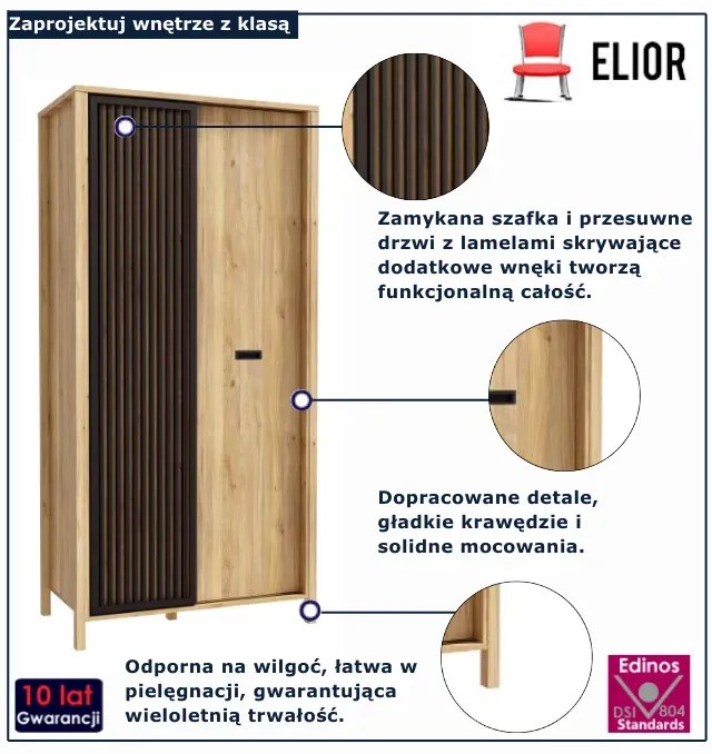 Szafa drewniana przesuwna dąb mauvella W0-D77