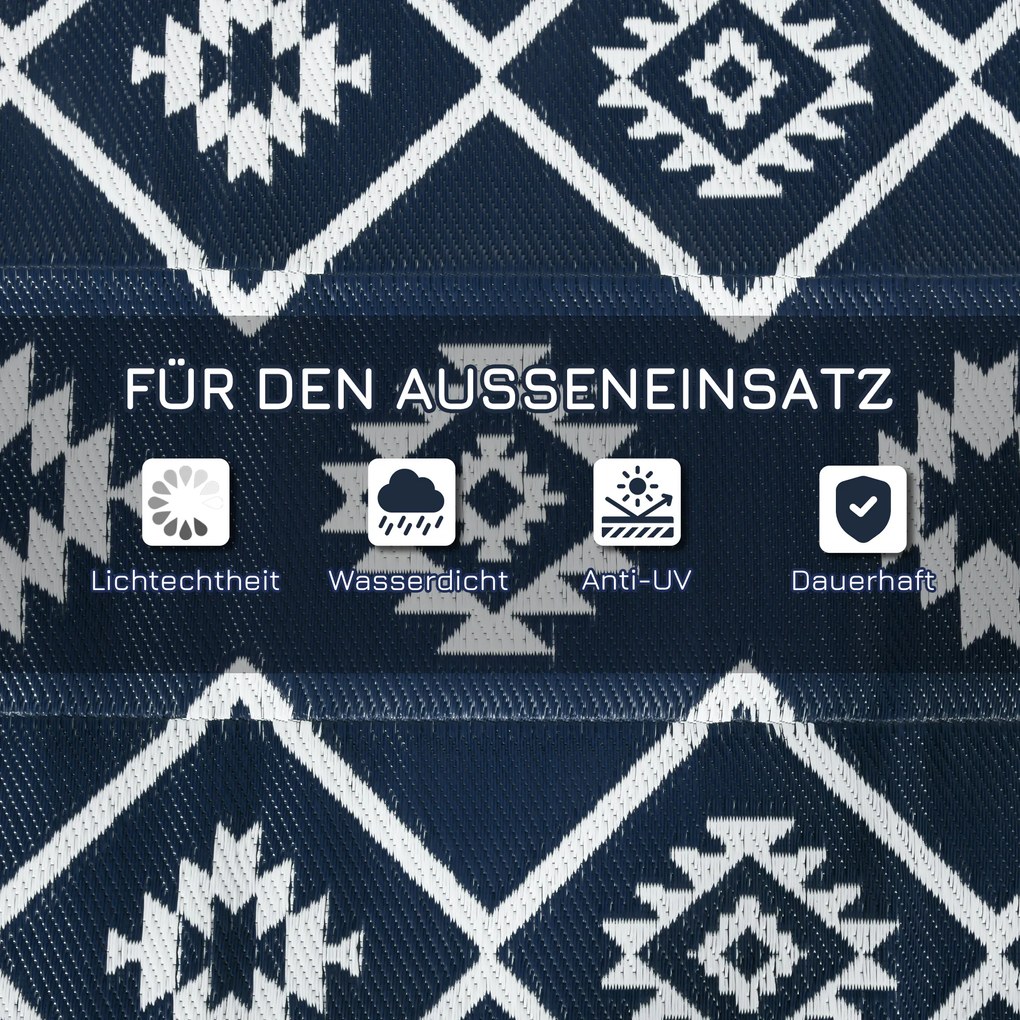 Outsunny Dywan zewnętrzny, Tarasowy dywan, odporny na warunki atmosferyczne, nowoczesny design, 182 cm x 274 cm x 0,3 cm, Czarno + Biały