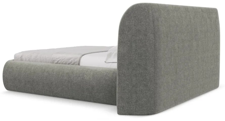 Szare tapicerowane łóżko dwuosobowe ze schowkiem i stelażem 180x200 cm Hauke – Makamii