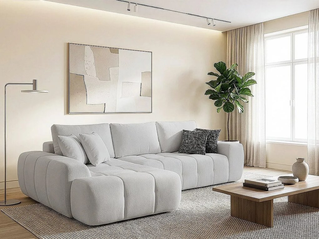 Sofa narożna "Sidonie" lewa w tkaninie bąbelkowej - 4-osobowa - Szary