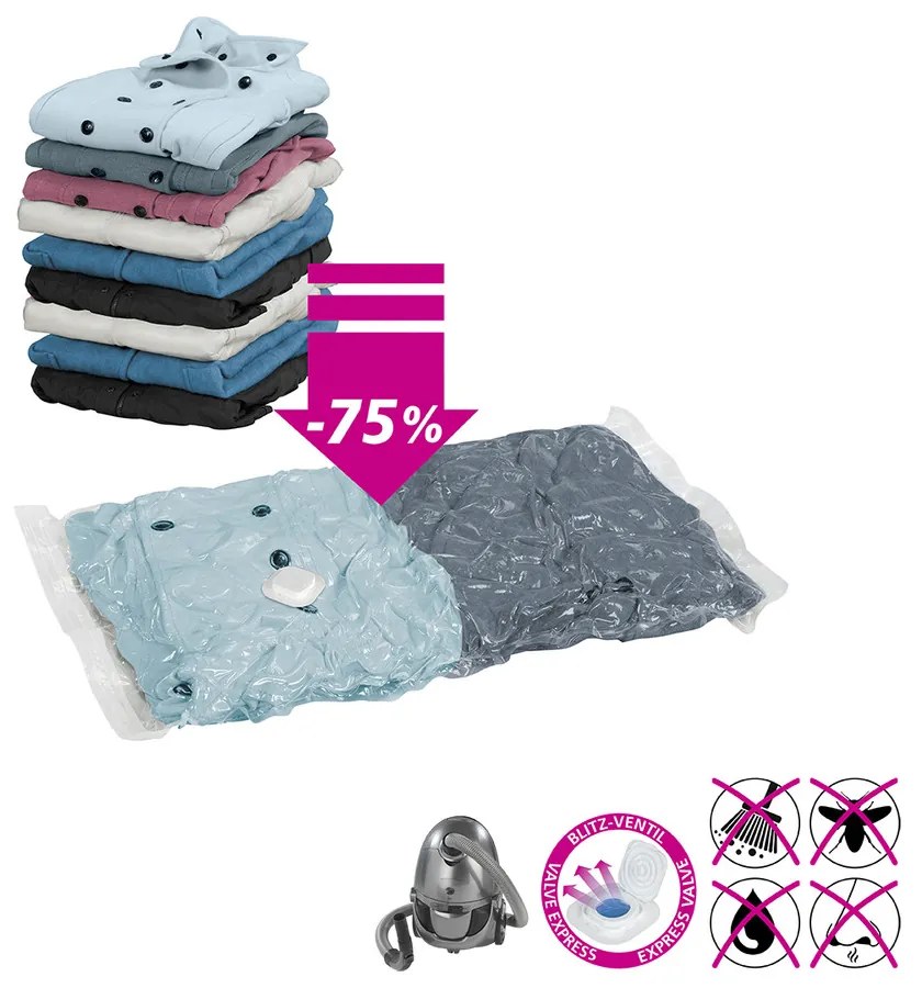 Worki próżniowe do przechowywania, zestaw plastikowych toreb + pompka - 40 x 60 cm (3 szt.), 50 x 70 cm (2 szt.), WENKO