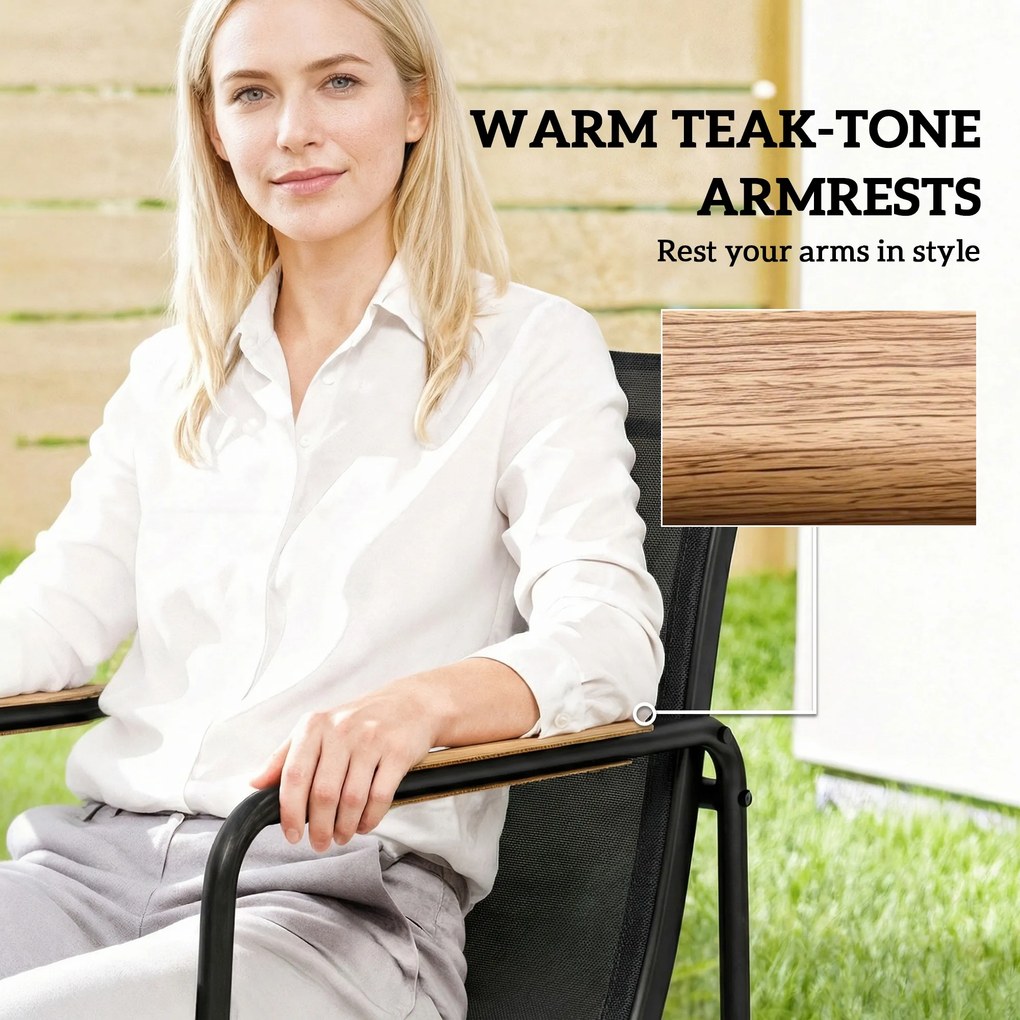 Outsunny Zestaw Mebli Ogrodowych 150 x 80cm Stół Szklany z 6 Oddychającymi Krzesłami Dekoracyjne Podłokietniki Czarny | Aosom PL