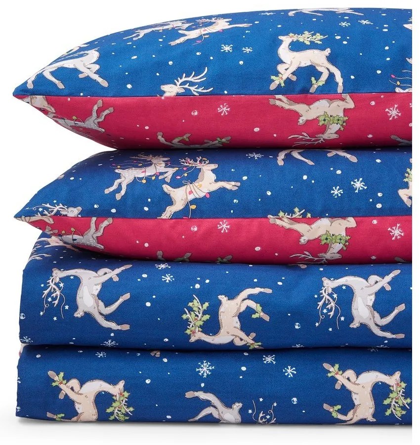Czerwono-niebieska bawełniana pościel dwuosobowa 230x220 cm Christmas Reindeer – Their Nibs