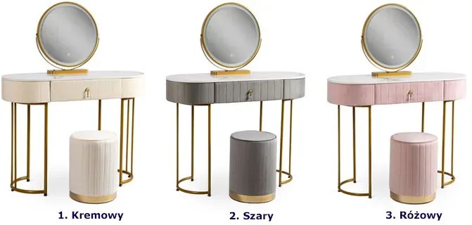Kremowa toaletka glamour z lustrem i pufą - Erton 3X