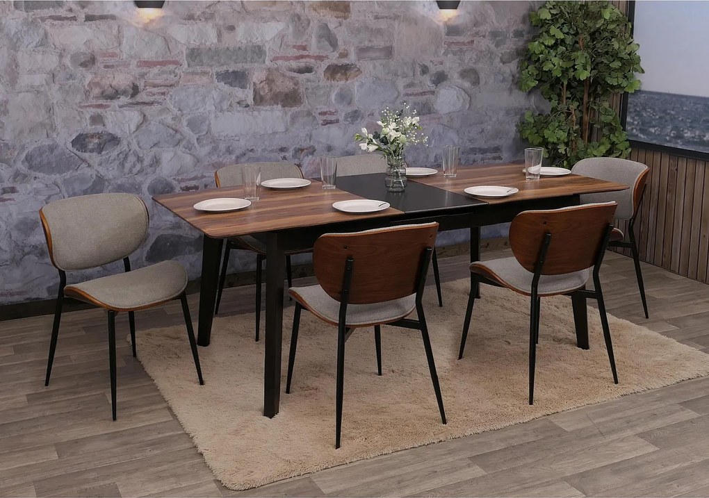 Krzesło do jadalni MCW-O45 (zestaw 6 sztuk),  wygląd orzecha włoskiego, jasnoszary