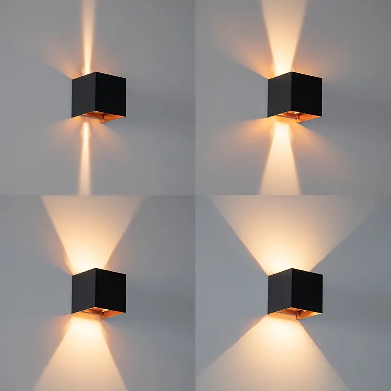 Zewnetrzna Lampa ścienna zewnętrzna czarna ze złotem w komplecie z LED 2-światła IP54 - Edwin Nowoczesny Oswietlenie zewnetrzne