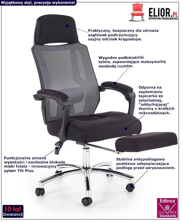Fotel obrotowy z podnóżkiem czarny + szary Z2-K65