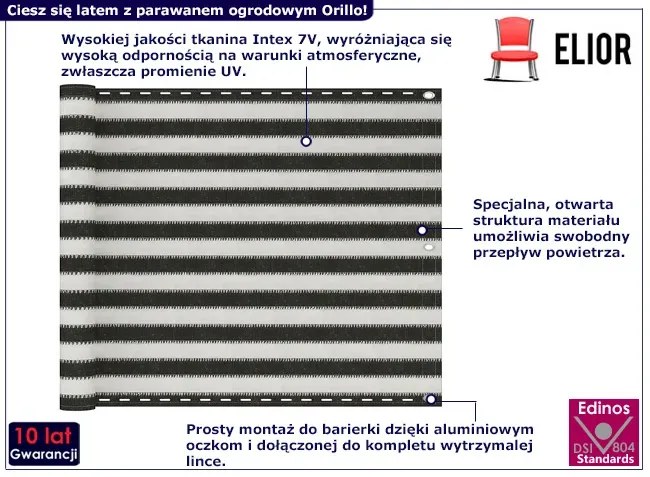 Antracytowo-biały parawan balkonowy F3-E48