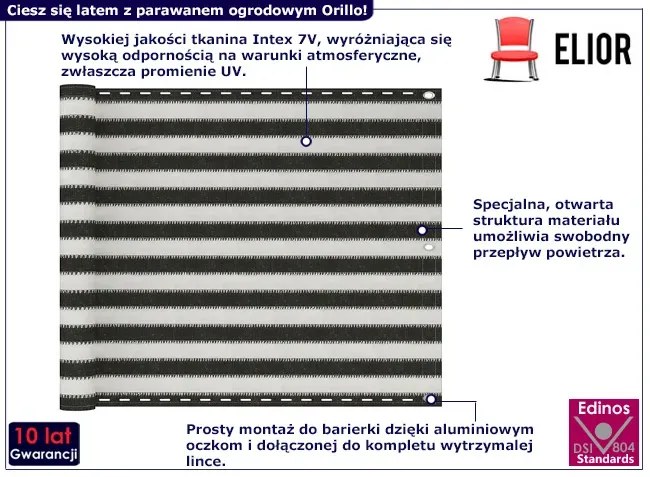 Antracytowo-biały parawan balkonowy - Orillo