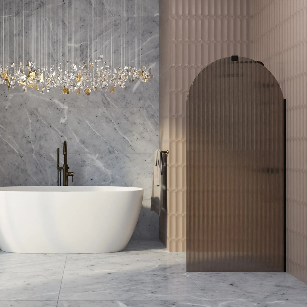 Ścianka prysznicowa WALK IN FIX brązowa półokrągła ryflowana 8mm ARTE WELLE Brown Oval MASSI | Różne rozmiary : Kolor profili kabiny - czarny, Szerokość ścianki - 100 cm, Typ montażu - WALK in FIX (Do ściany)