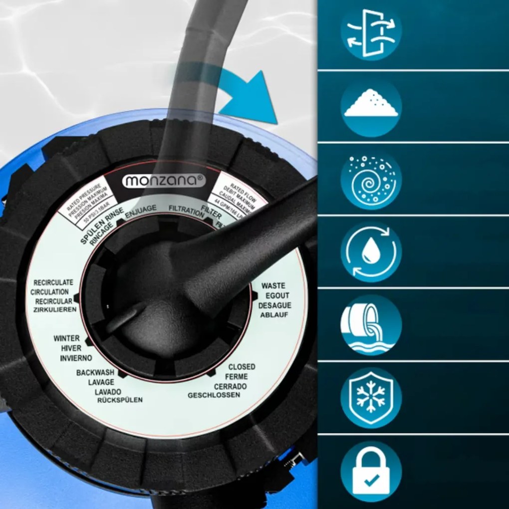 Filtr piaskowy do basenu AQUA z kulami filtrującymi, 10 200 l/h, niebieska Monzana