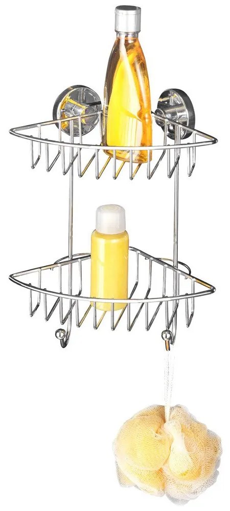 Narożna półka łazienkowa BARI, Vacuum-Loc, 2 poziomy - stal chromowana, WENKO