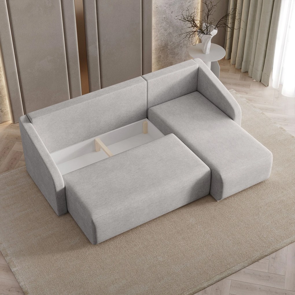 Masseno Narożnik MARELLO z funkcją spania i pojemnikiem na pościel Narozniki L, Rozkładana sofa - Jasnoszary, NEVE 83