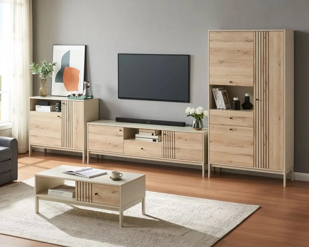 Komoda FROST 3D1S 180 cm off white/dąb alpejski SIGNAL
