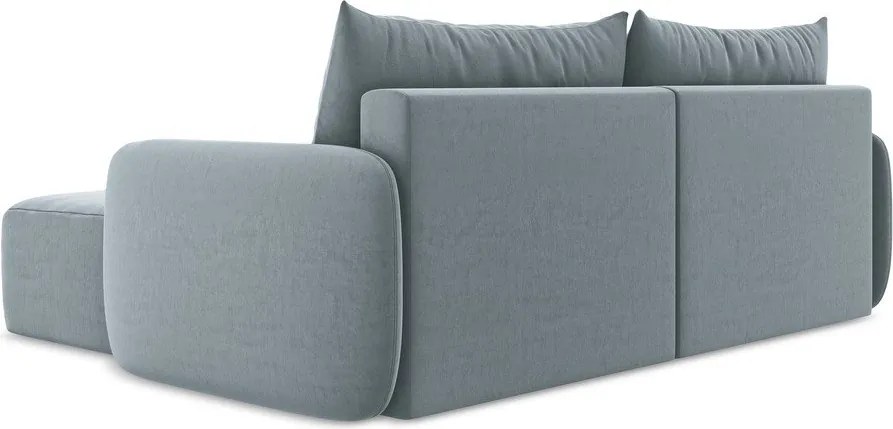 Niebieski aksamitny rozkładany/ze schowkiem narożnik (prawostronny/z szezlongiem) Kalena – Makamii