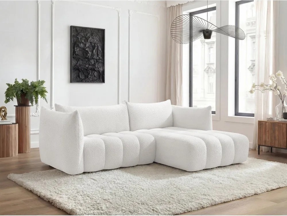 Biały narożnik z materiału bouclé (prawostronny/z szezlongiem) Azra – Bobochic Paris