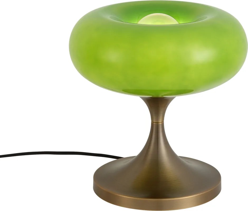 Lampa stołowa retro ciemny brąz z zielonym szklanym kloszem 31cm - Glaze