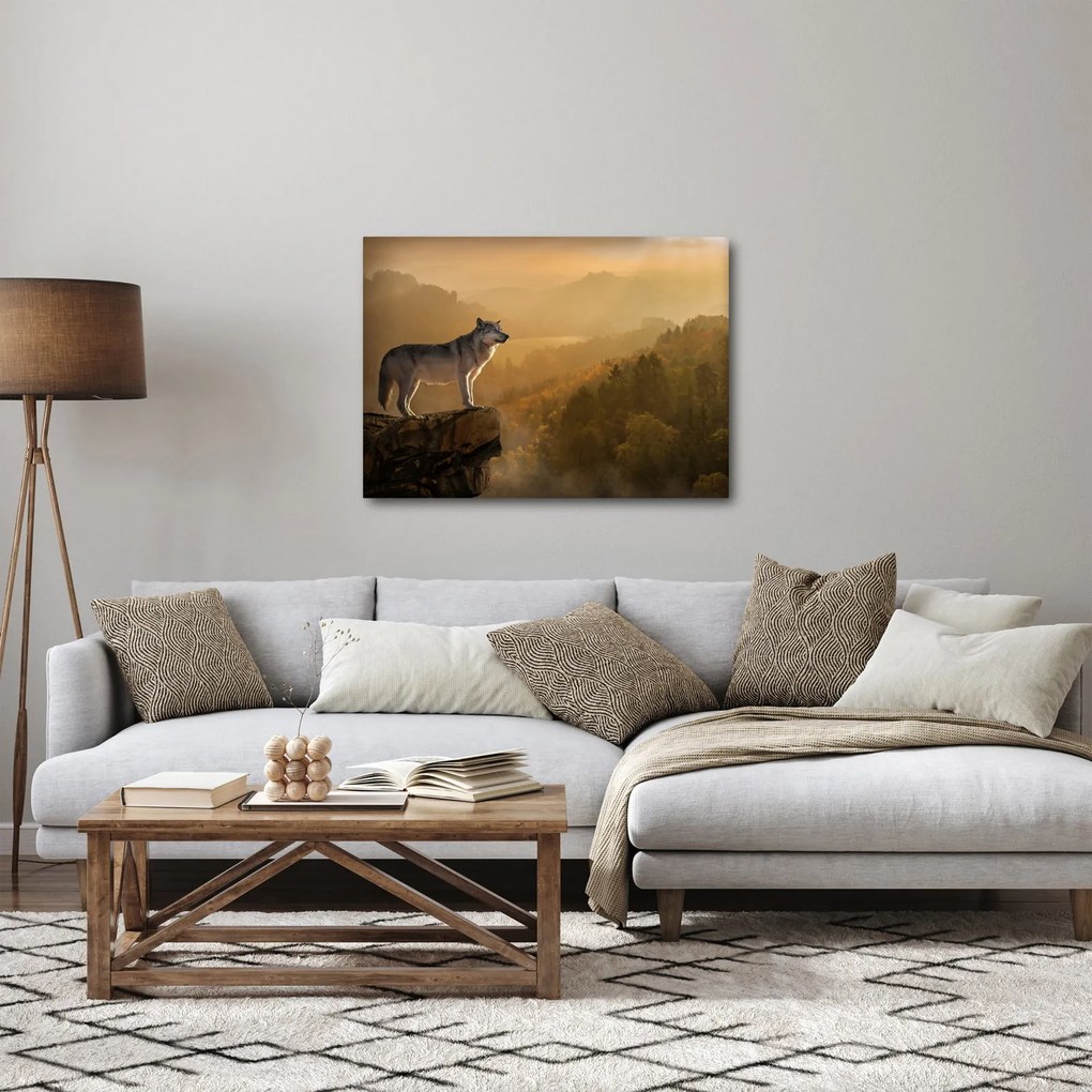 Obraz wilka na skale (70x50 cm)