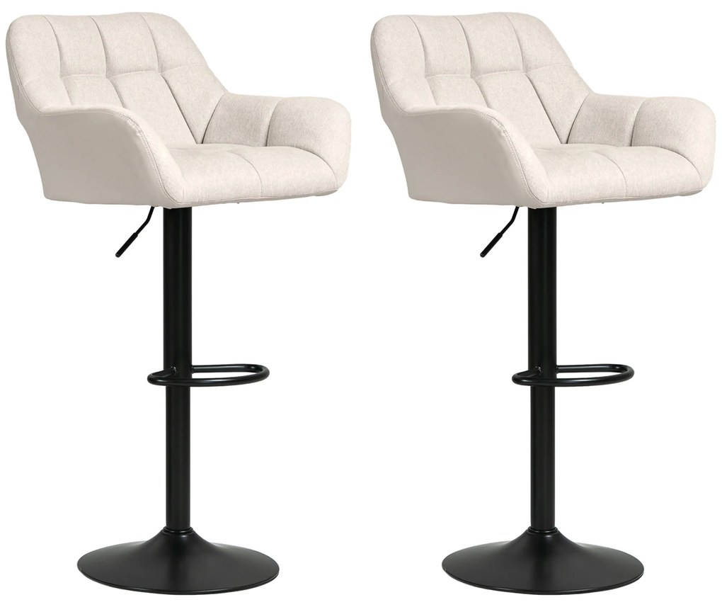 HOMCOM Barowe krzesła 2 w zestawie w stylu retro, regulowane wysokości, ekoskóra w wyglądzie lnu kremowy + czarny